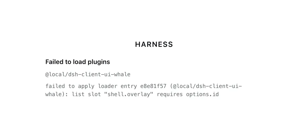 Screenshot of the UI crashing during HMR hot-reload of the example plugin