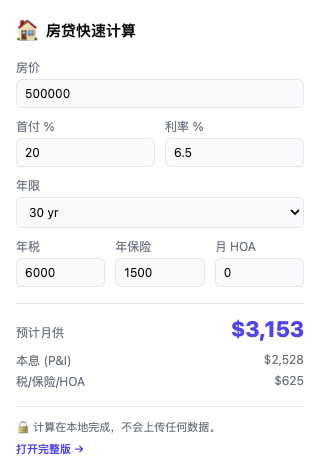 US Mortgage Quick Calc